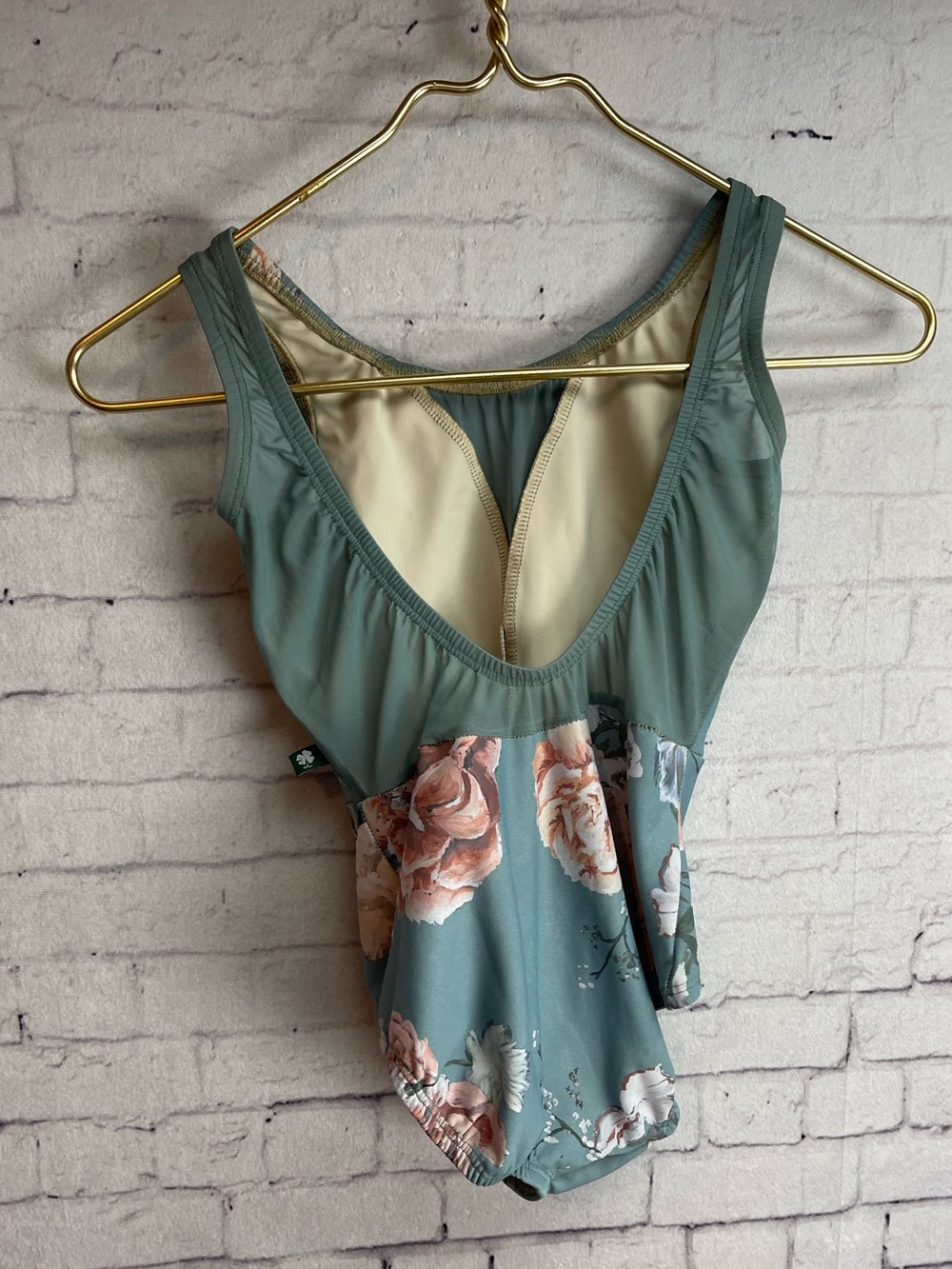 Lucky Leo dance wear size small sage green and pink floral leotard - Picture 2 of 8